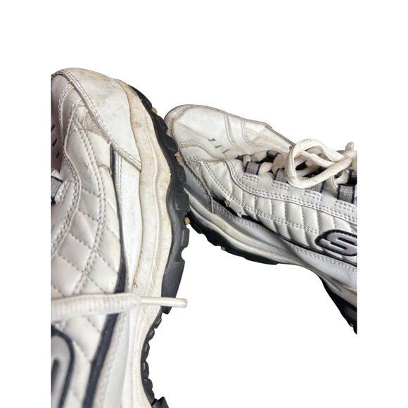 Skechers Sport Mens Lace-Up Walking Shoes Size 11.5 White & Navy Leather/Synthet - Picture 2 of 12
